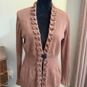 NIC+ZOE Brown Cardigan with Ruffle Detail